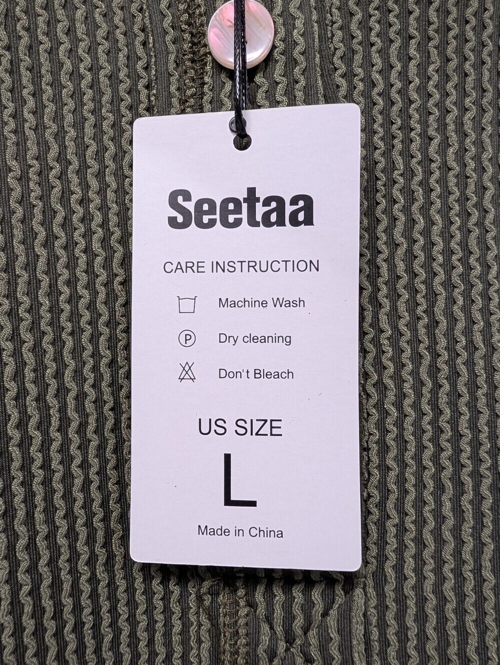 Seetaa Olive Green Ribbed Knit Midi Dress Large Pockets Side Slits Collared NWT - Picture 8 of 9